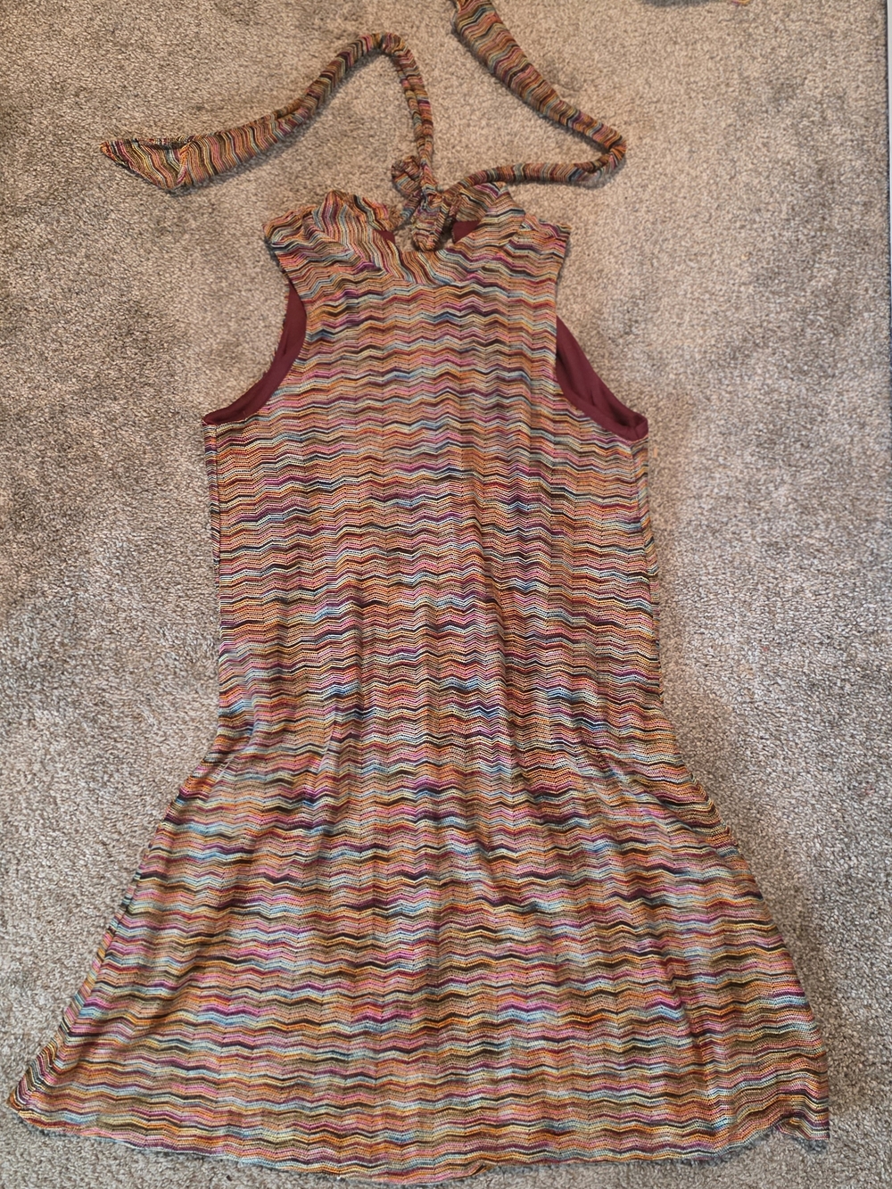 Robbie Bee Multicolor Zigzag Halter Mini Dress